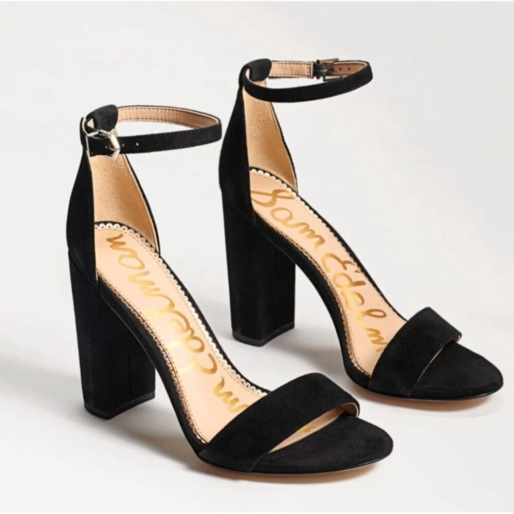 Sam Edelman Black Suede Open Toe Block Heel Sandals Size 9M